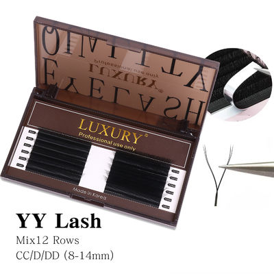 8-14mm Bireysel sahte kirpikler CC/D/DD Curling Volum Kirpik Uzantısı Çift Topu Kaşmir YY Lash Uzantısı