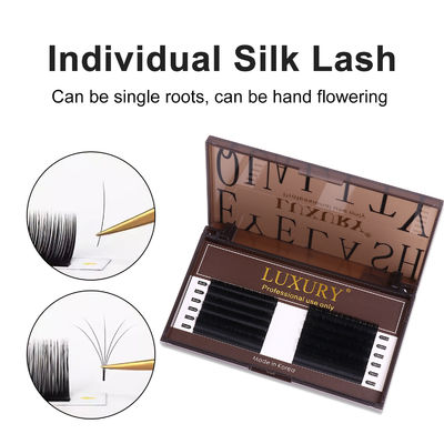 Premium İpekli Hacim Klasik Sahte Kirpikler Uzantıları 8-14mm CC/D/DD Kıvırcık Siyah Mat Bireysel İpek Kirpikleri 12 Satır